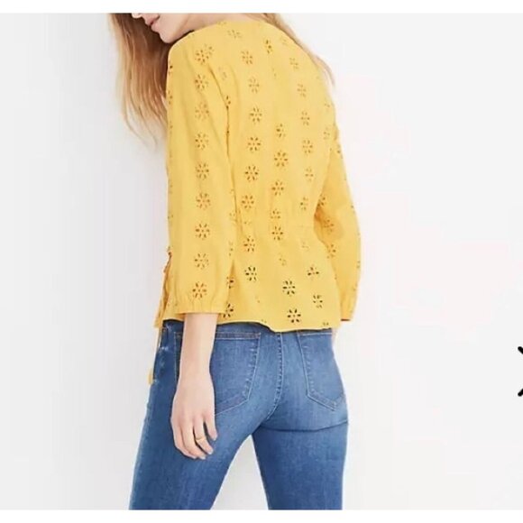 Madewell Scalloped Eyelet Wrap Top Marigold Yellow - Small - Picture 2 of 7
